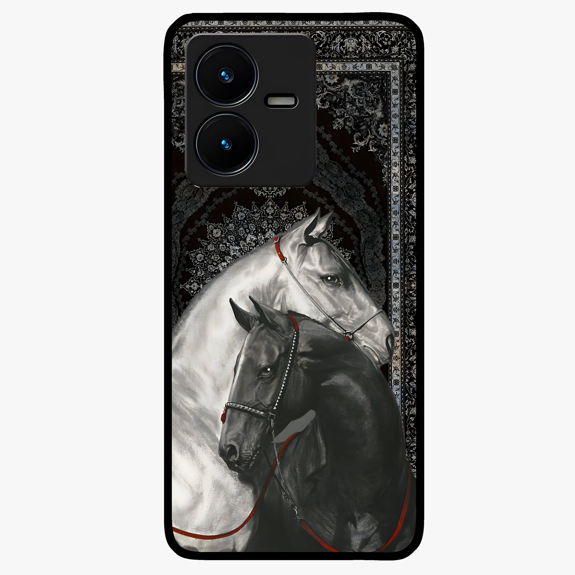 Majestic Ride Legacy Glass Case showing flat back view with powerful automotive inspired artwork and glossy glass finish.