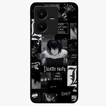 Midnight Chaos Mind Glass Case showing flat back view with abstract dark themed artwork and glossy glass finish.