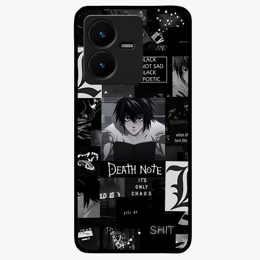Midnight Chaos Mind Glass Case showing flat back view with abstract dark themed artwork and glossy glass finish.