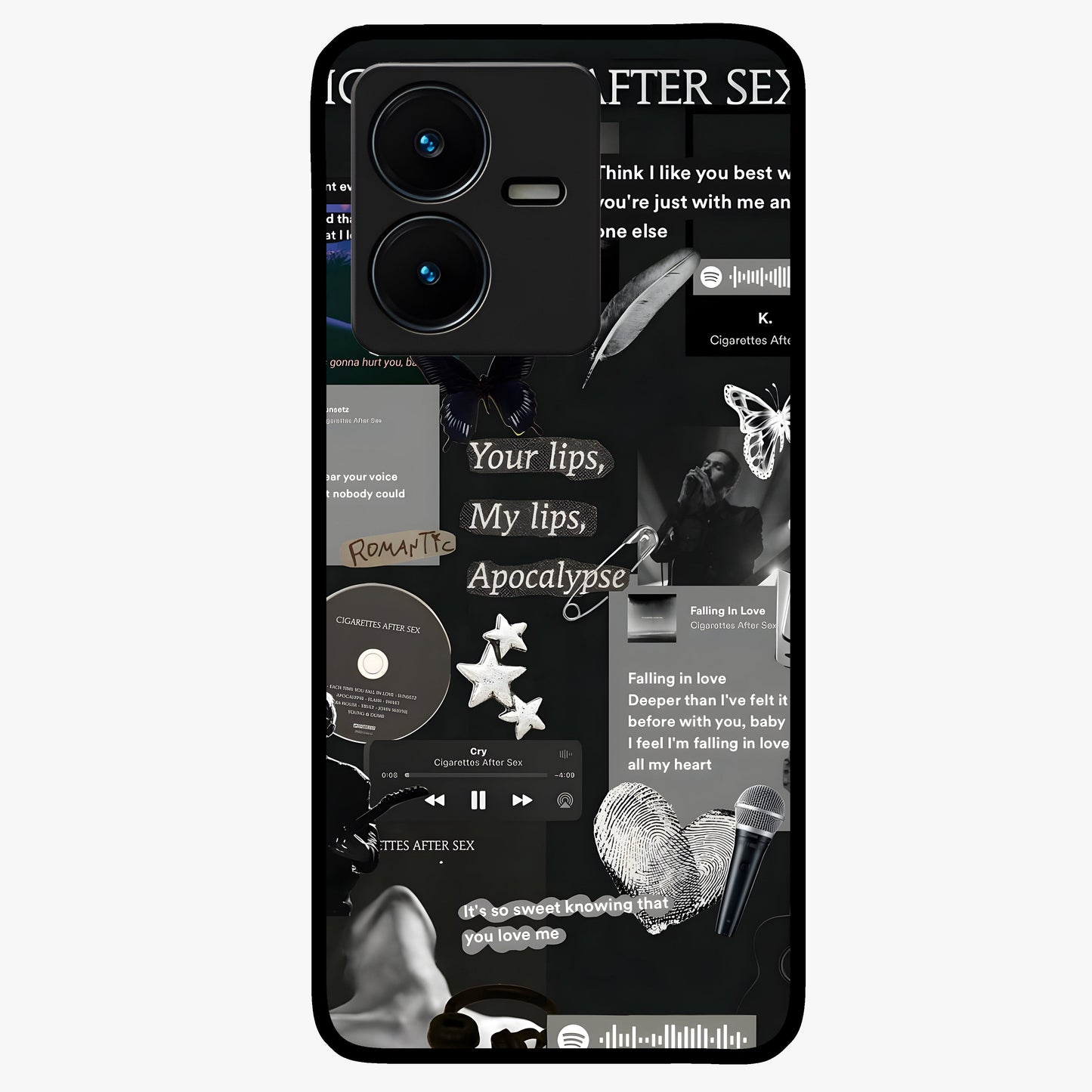 Midnight Love Echo Glass Case showing flat back view with romantic midnight themed artwork and glossy glass finish.