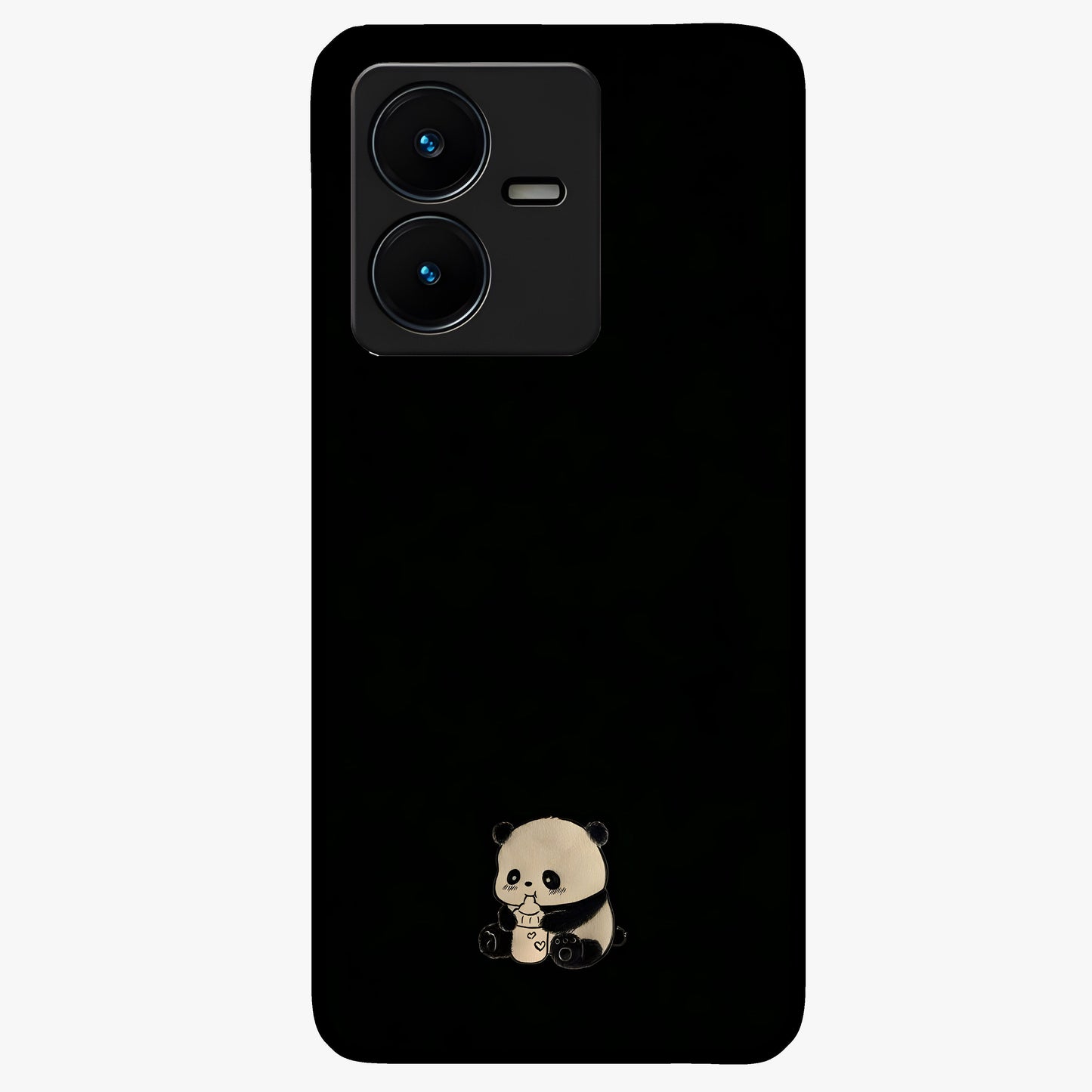 Midnight Panda Love Glass Case showing flat back view with cute panda themed artwork and glossy glass finish.