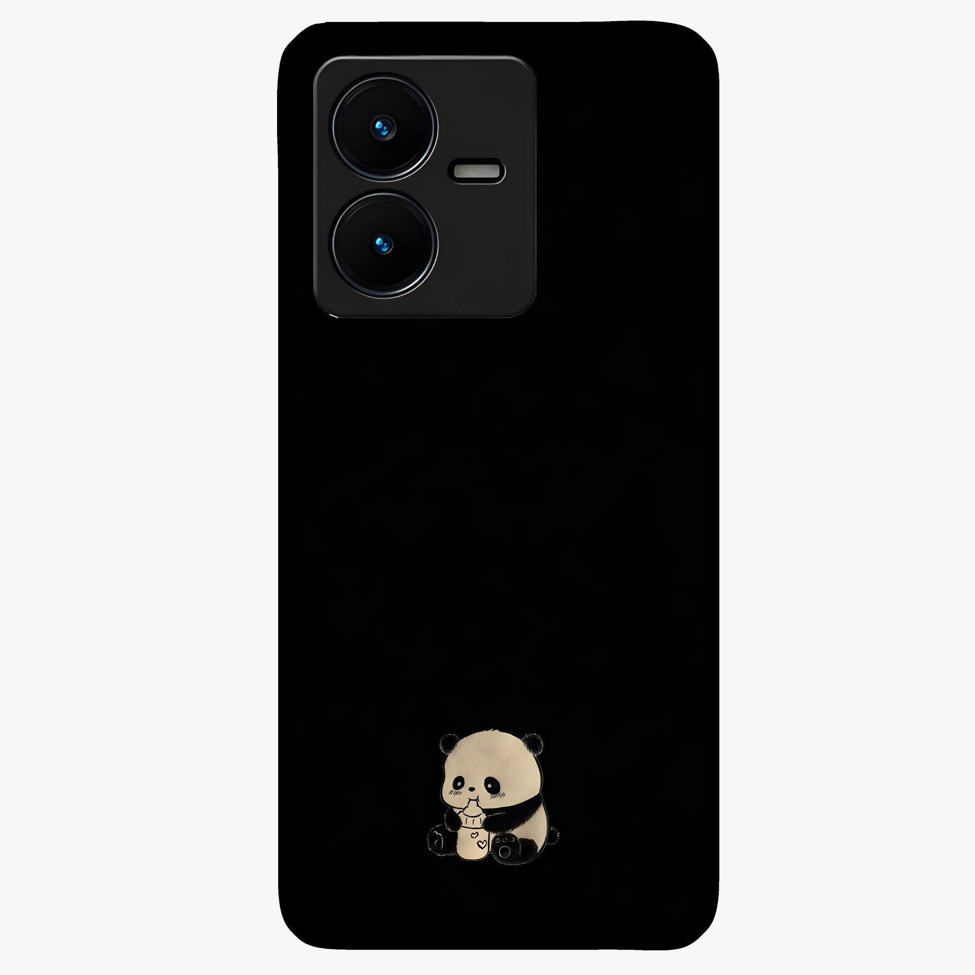 Midnight Panda Love Glass Case showing flat back view with cute panda themed artwork and glossy glass finish.