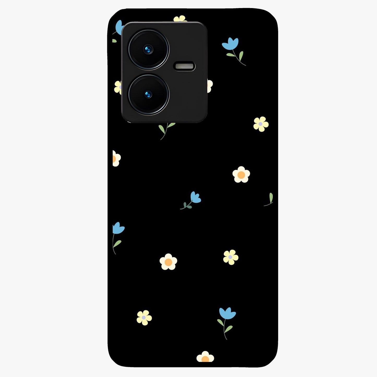 Minimalistic Blue With White Flower Pattern Glass Case showing flat back view with blue background and white flower pattern and glossy glass finish.