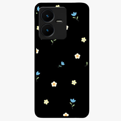 Minimalistic Blue With White Flower Pattern Glass Case showing flat back view with blue background and white flower pattern and glossy glass finish.
