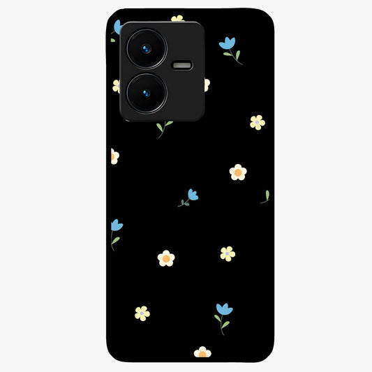 Minimalistic Blue With White Flower Pattern Glass Case showing flat back view with blue background and white flower pattern and glossy glass finish.