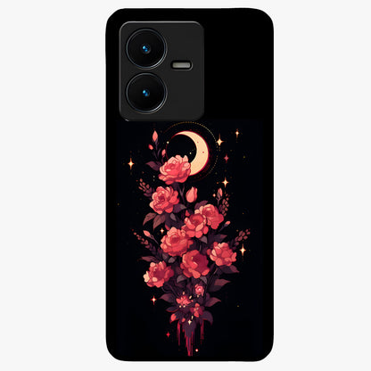 Moonlit Floral Elegance Glass Case showing flat back view with elegant floral artwork under moonlit tones and glossy glass finish.