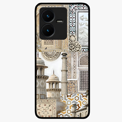 Mughal Marble Legacy Glass Case showing flat back view with intricate Mughal inspired marble pattern and glossy glass finish.