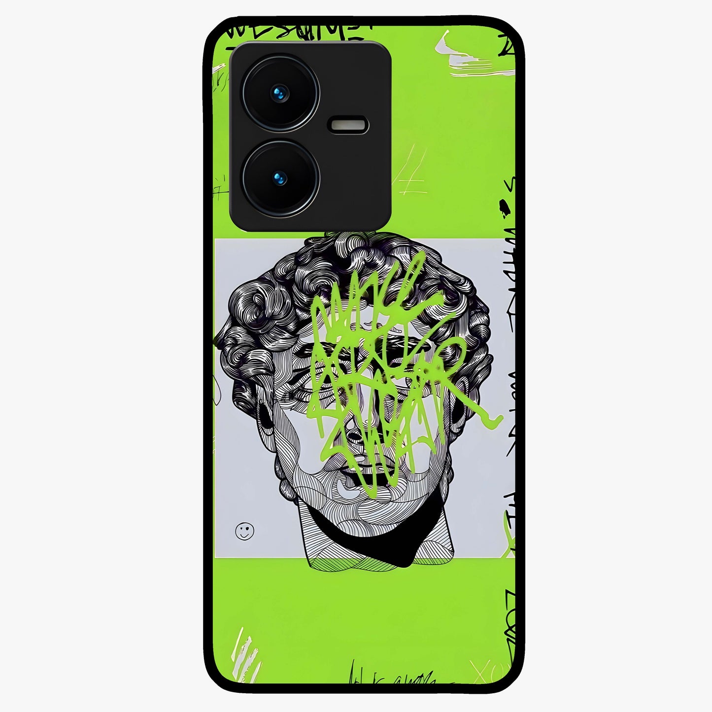 Neo Graffiti Rebellion Glass Case showing flat back view with vibrant graffiti artwork and glossy glass finish.