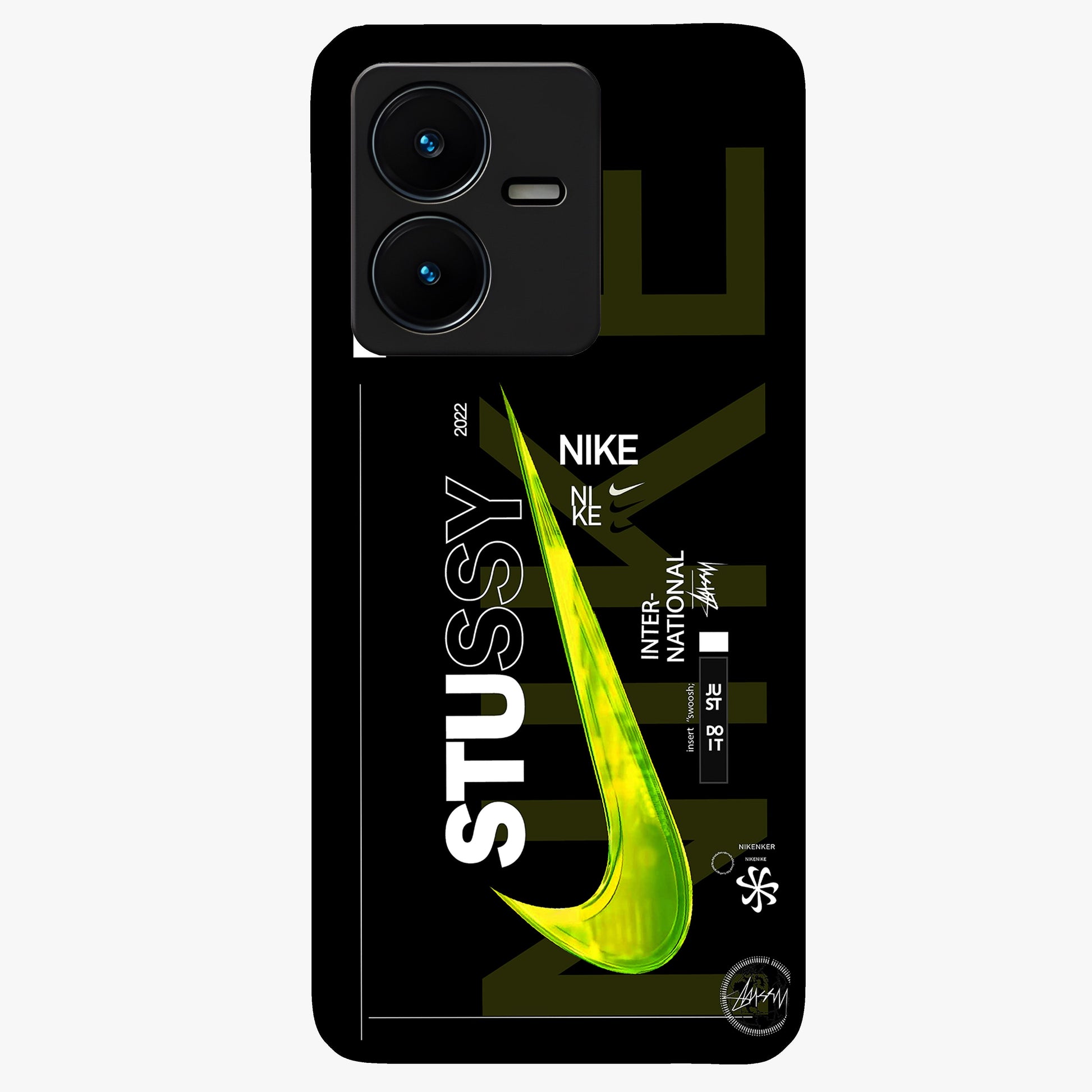 Neon Street Edition Glass Case showing flat back view with neon street style artwork and glossy glass finish.