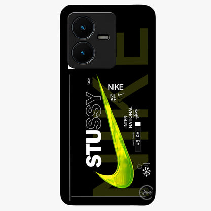 Neon Street Edition Glass Case showing flat back view with neon street style artwork and glossy glass finish.