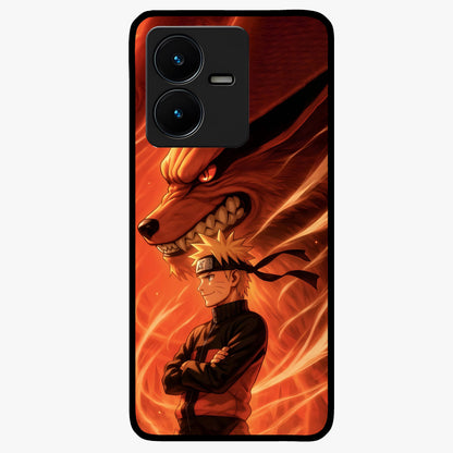 Nine Tails Legacy Glass Case showing flat back view with powerful nine-tailed fox inspired artwork and glossy glass finish.