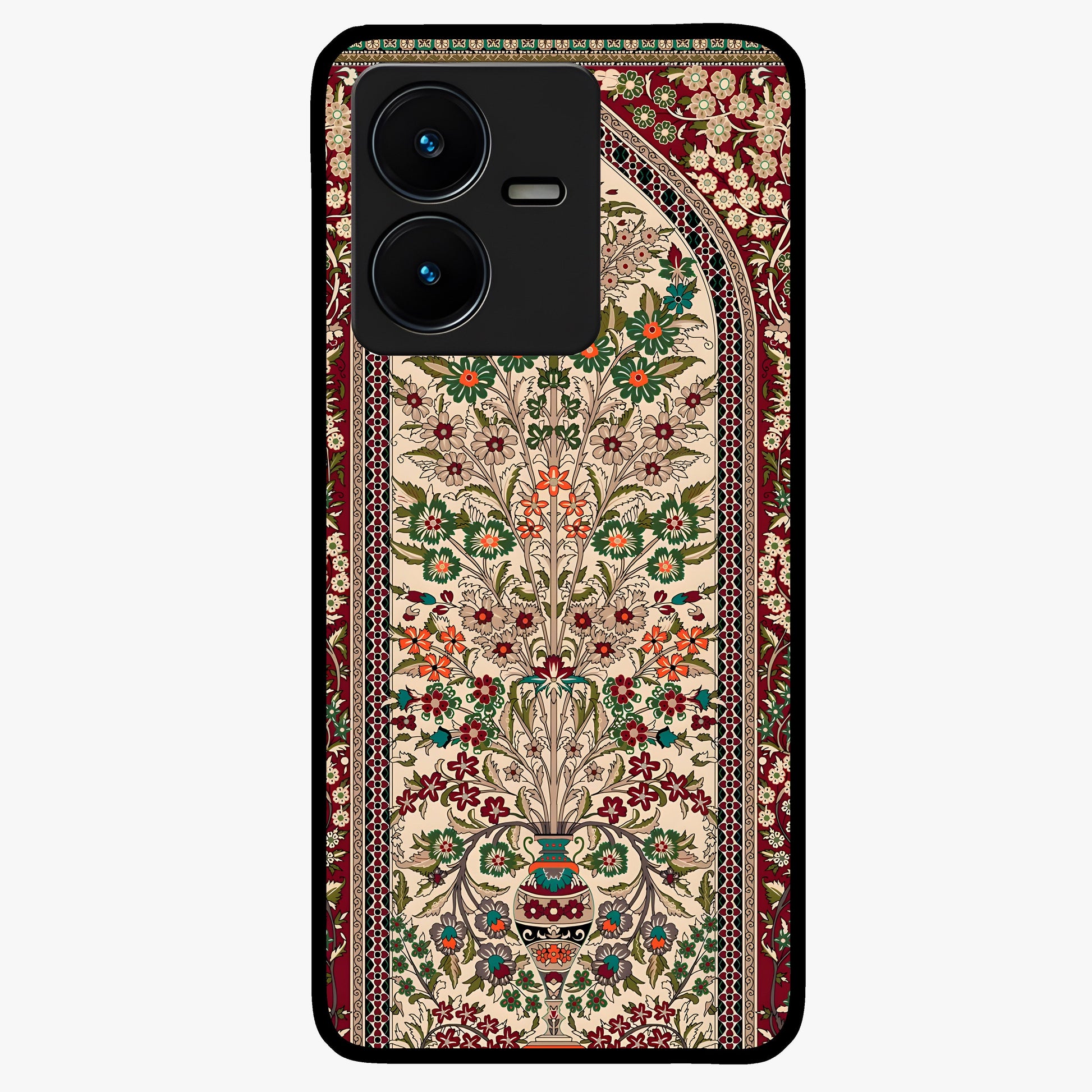 Persian Inspired Glass Case showing flat back view with ornate Persian style pattern artwork and glossy glass finish.