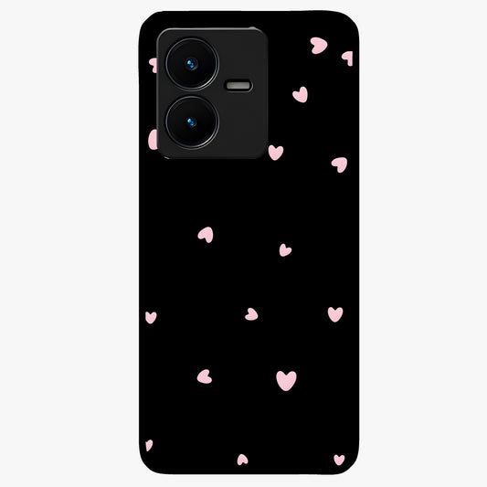 Pink Love Drops Glass Case showing flat back view with playful pink heart drops artwork and glossy glass finish.