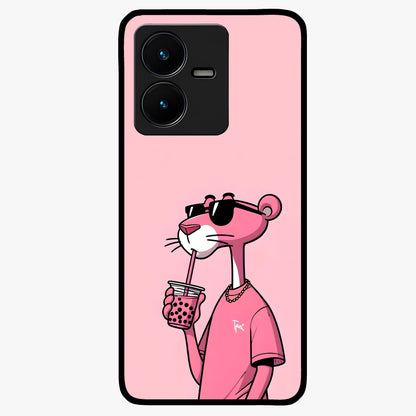 Pink Panther Glass Case showing flat back view with iconic pink panther artwork and glossy glass finish.