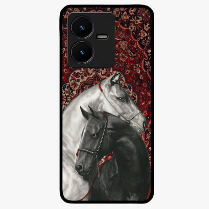 Regal Stallion Tapestry Glass Case showing flat back view with majestic horse tapestry artwork and glossy glass finish.