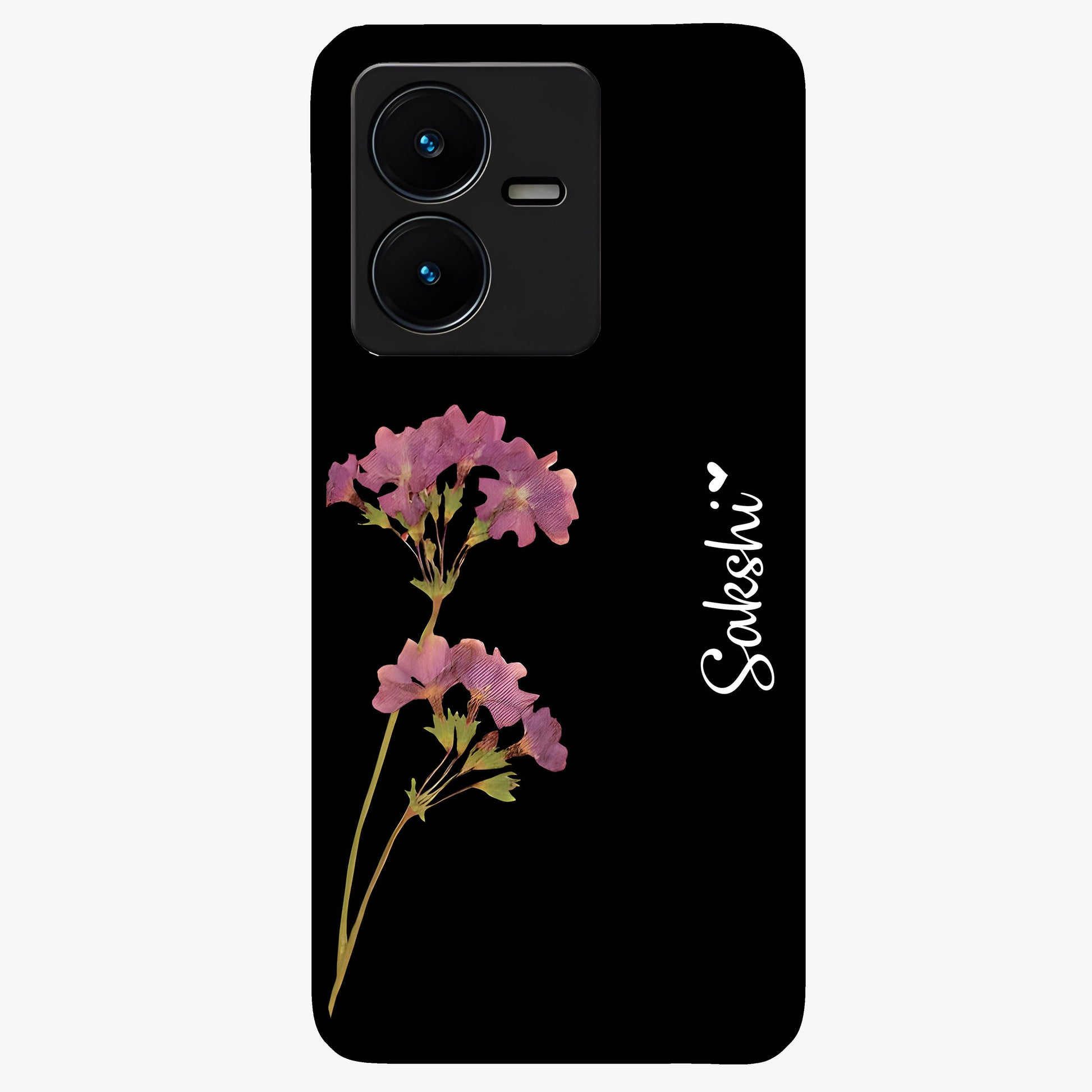 Riching Lavender Flower Custom Name Glass Case showing flat back view with lavender floral artwork and personalized name design.