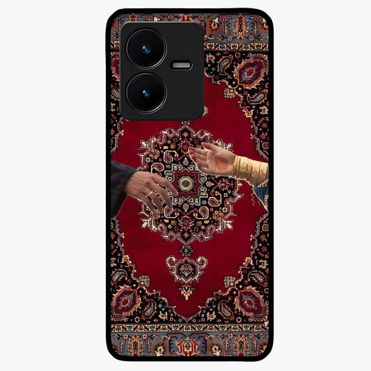 Royal Touch Reach Glass Case showing flat back view with elegant royal themed artwork and glossy glass finish.