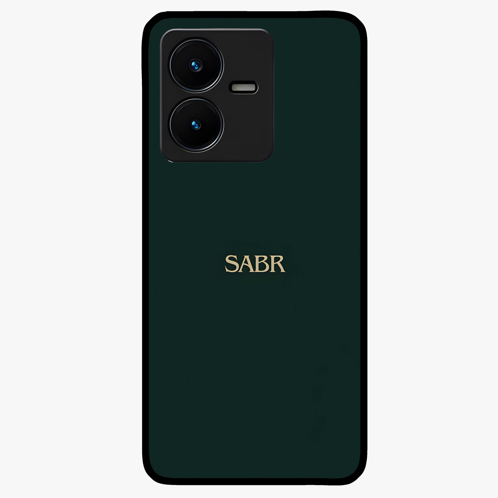 Sabr Minimal Patience Glass Case showing flat back view with minimalist typography artwork and glossy glass finish.