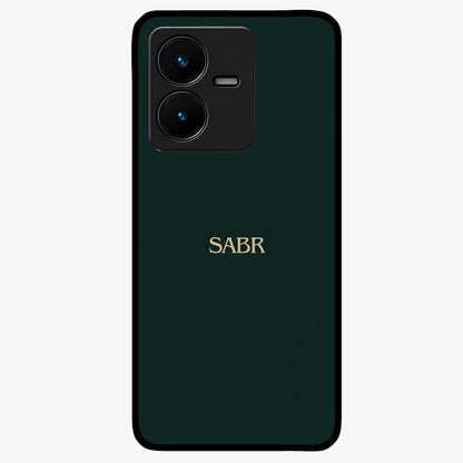 Sabr Minimal Patience Glass Case showing flat back view with minimalist typography artwork and glossy glass finish.