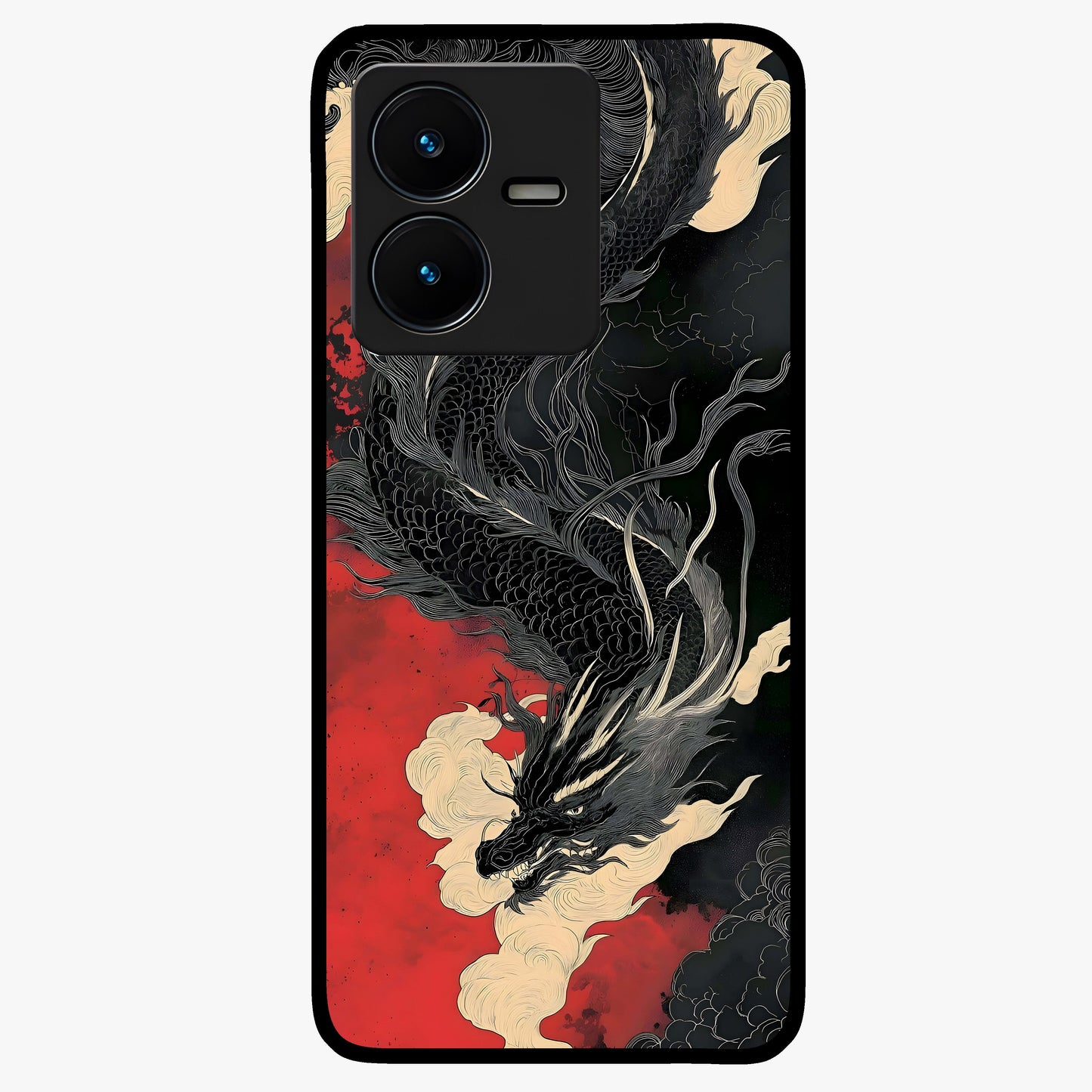 Shadow Dragon Fury Glass Case showing flat back view with fierce dragon artwork and glossy glass finish.