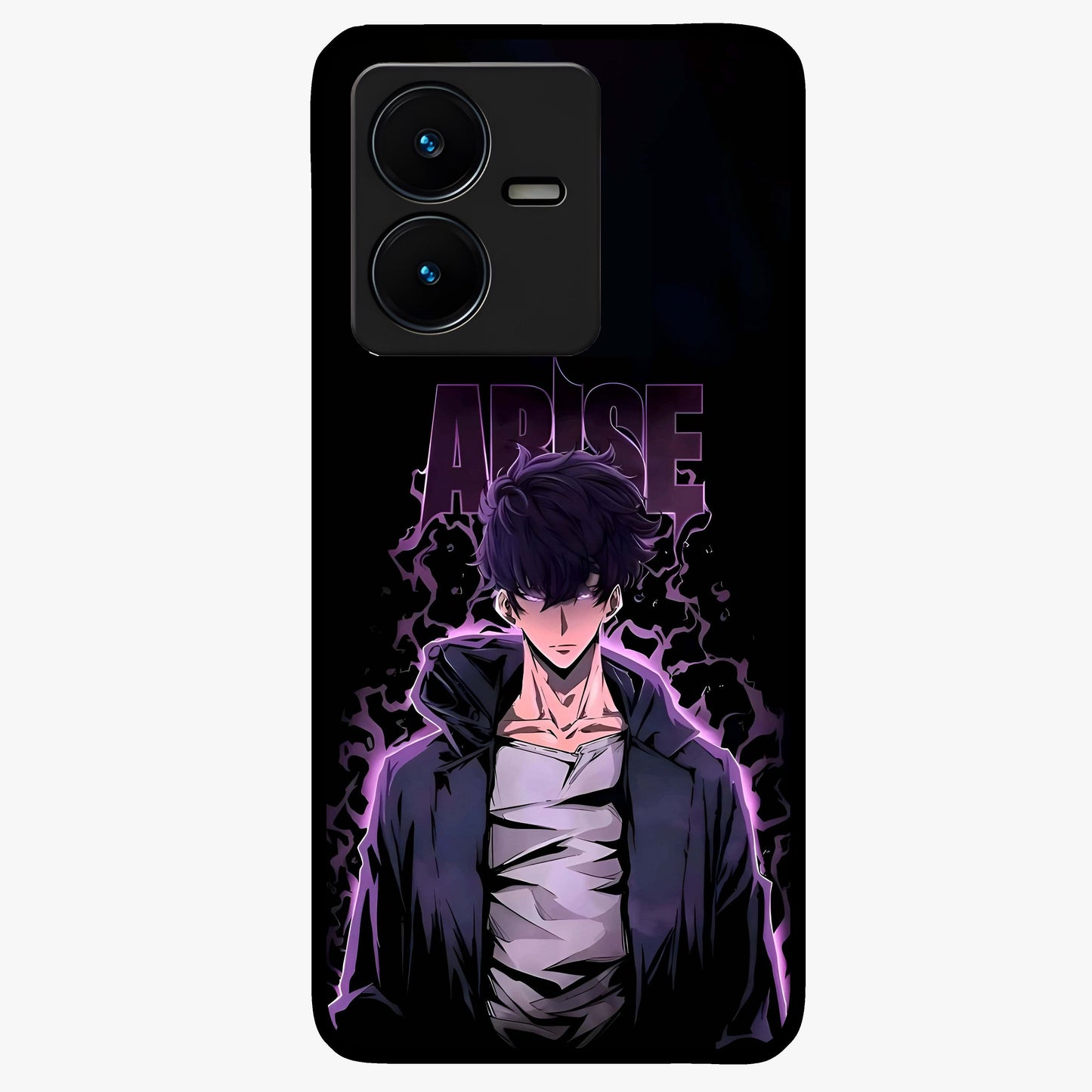 Shadow Monarch Awakening Glass Case showing flat back view with powerful dark monarch themed artwork and glossy glass finish.