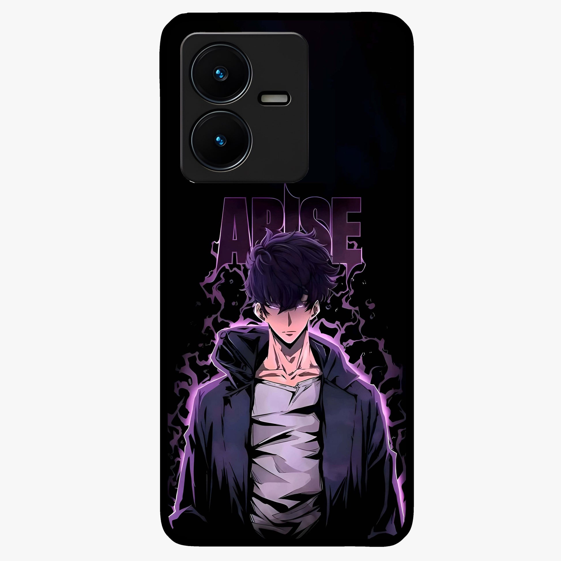 Shadow Monarch Awakening Glass Case showing flat back view with powerful dark monarch themed artwork and glossy glass finish.