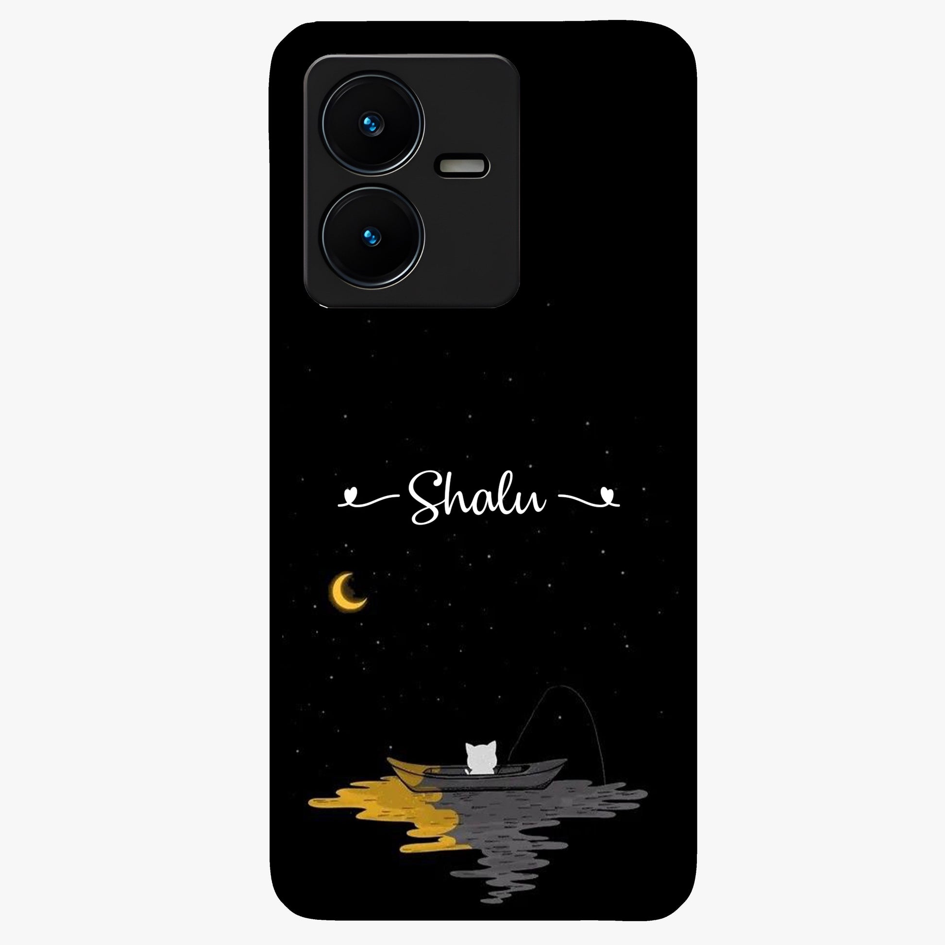 Silent Night Row Glass Case showing flat back view with calm night themed artwork and glossy glass finish.