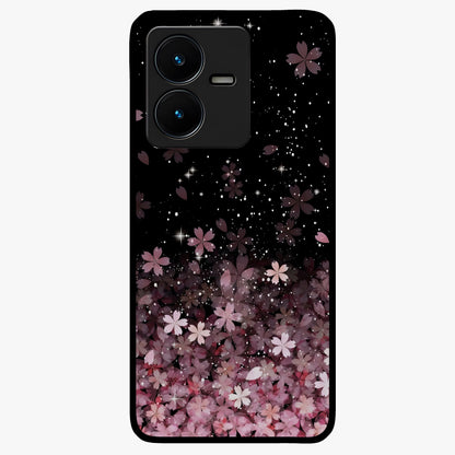 Small Starry Flowers Glass Case showing flat back view with delicate starry floral artwork and glossy glass finish.