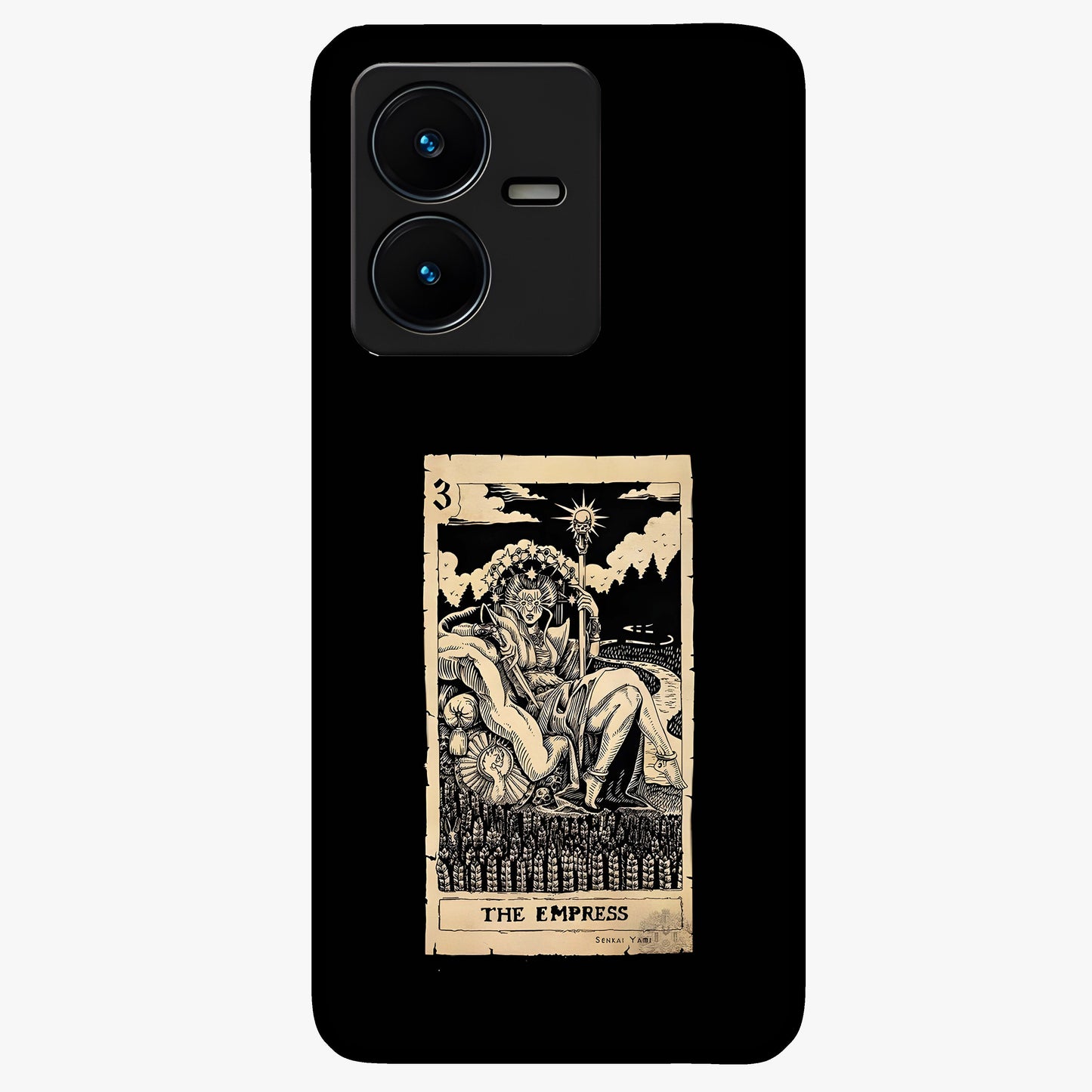 The Empress Glass Case showing flat back view with regal feminine artwork and glossy glass finish.