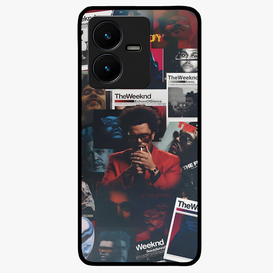 The Weeknd Glass Case showing flat back view with music inspired artistic portrait artwork and glossy glass finish.