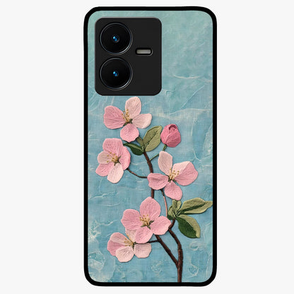 Threaded Blossom Breeze Glass Case showing flat back view with delicate blossom artwork and glossy glass finish.