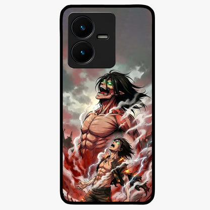 Titan Awakening Fury Glass Case showing flat back view with powerful titan inspired artwork and glossy glass finish.