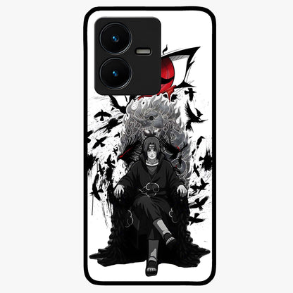Uchiha Shadow Throne Glass Case showing flat back view with cosmic underwater themed artwork and glossy glass finish.