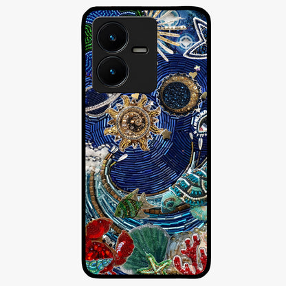 Universe Underwater Spark Glass Case showing flat back view with cosmic underwater themed artwork and glossy glass finish.
