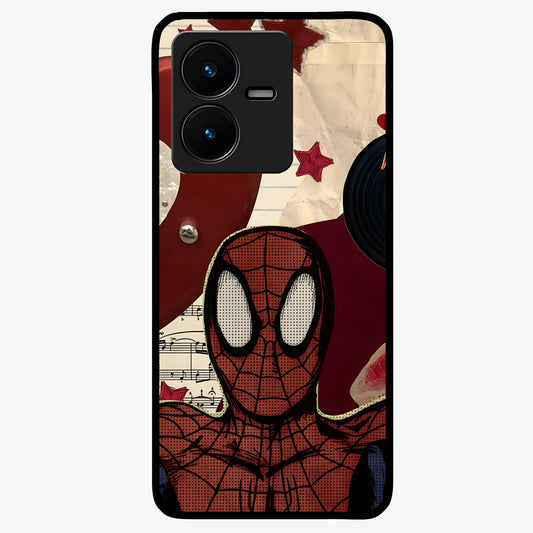 Web Warrior Vibes Glass Case showing flat back view with superhero inspired web themed artwork and glossy glass finish.
