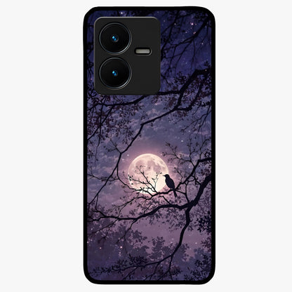 Whispering Moon Silence Glass Case showing flat back view with serene moon themed artwork and glossy glass finish.