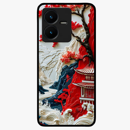 Whispers Of Sakura Waves Glass Case showing flat back view with cherry blossom wave artwork and glossy glass finish.