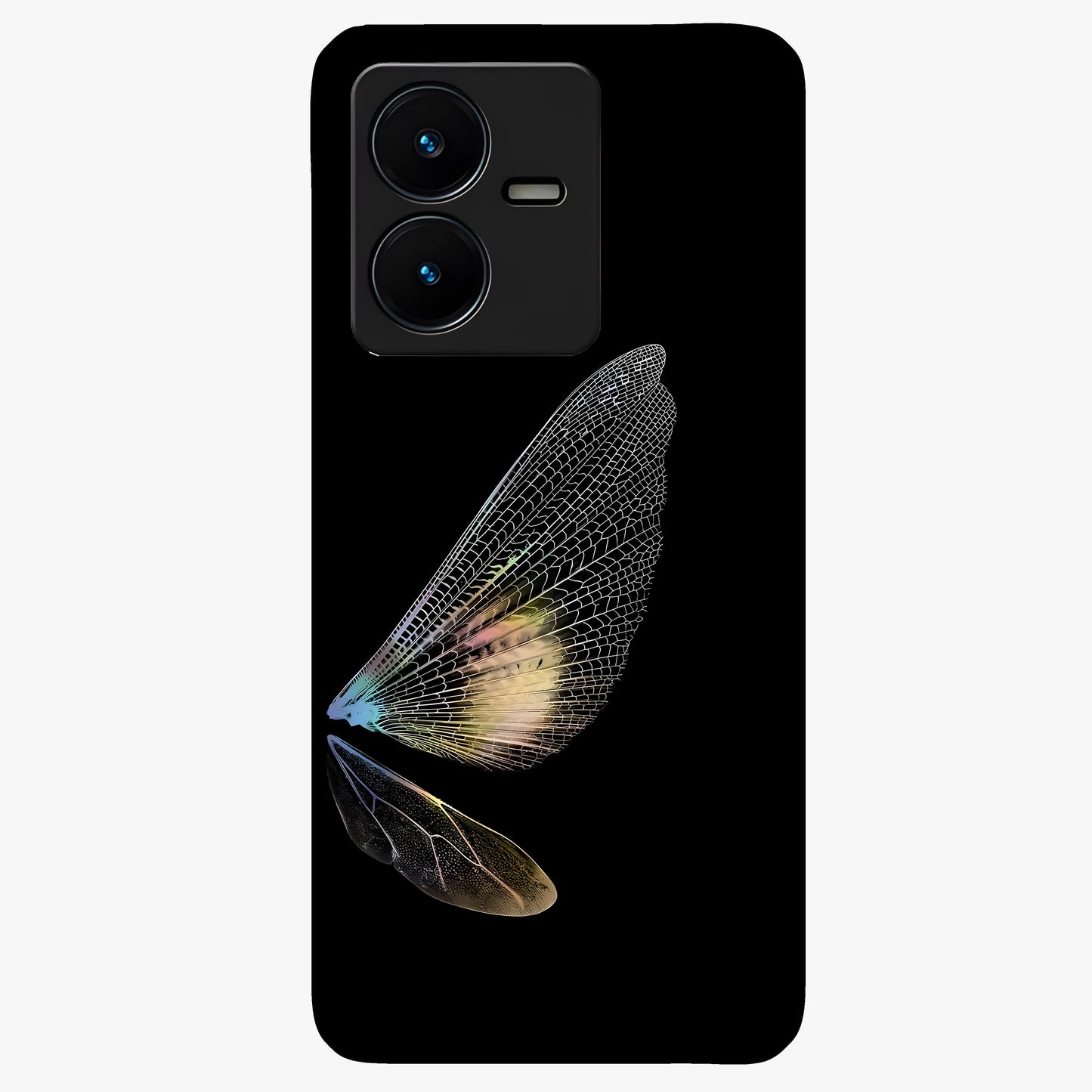 Whispers Of Wings Glass Case showing flat back view with graceful wing inspired artwork and glossy glass finish.