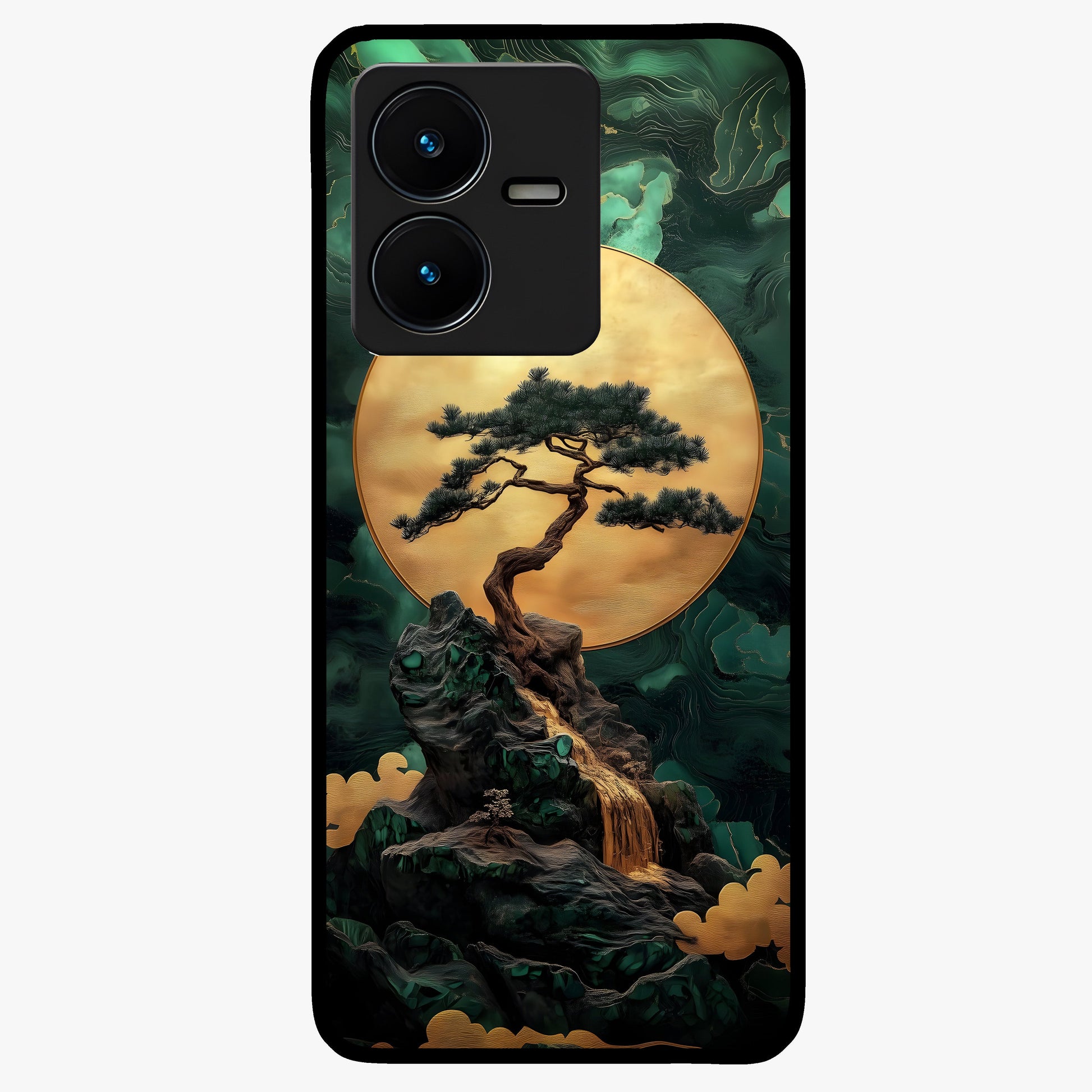 Zen Moon Rise Glass Case showing flat back view with calm moonrise artwork and glossy glass finish.