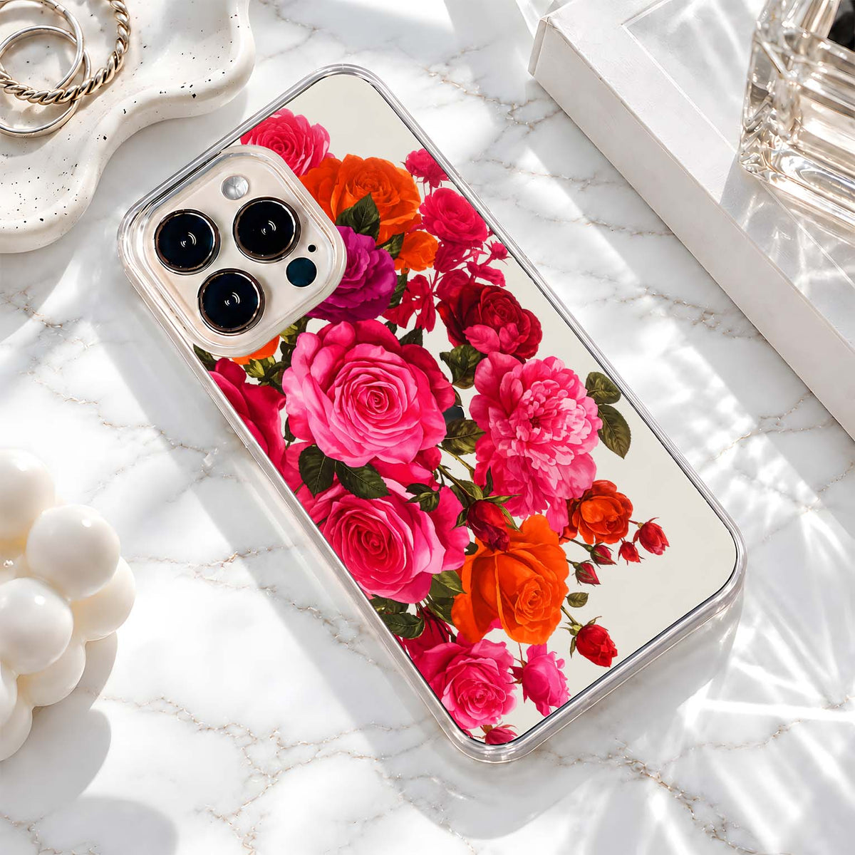 Vibrant Rose Bouquet Clear Silicon Cover