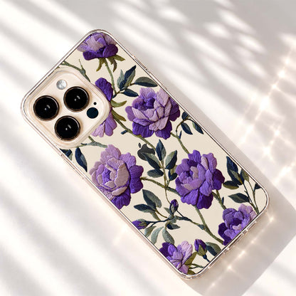 Violet Embroidered Roses Clear Silicon Cover