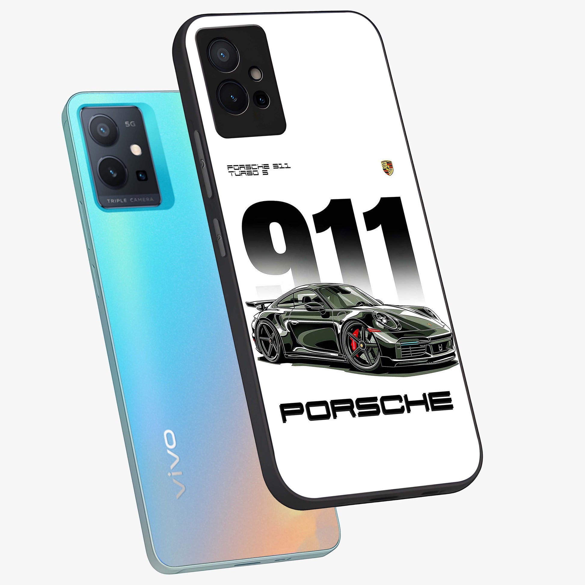 911 Turbo Dominance Glass Case displayed in premium angled mockup highlighting sporty car illustration and sleek glass surface.