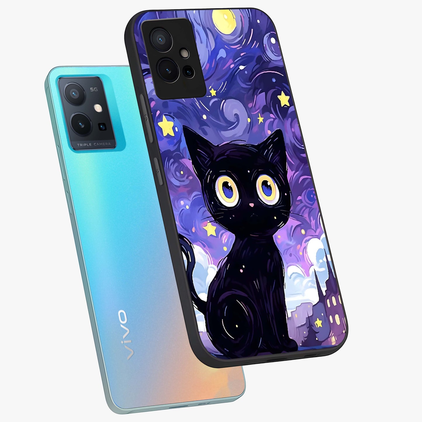 Abstract Cat Art Glass Case displayed in angled mockup highlighting modern abstract cat artwork and sleek glass surface.