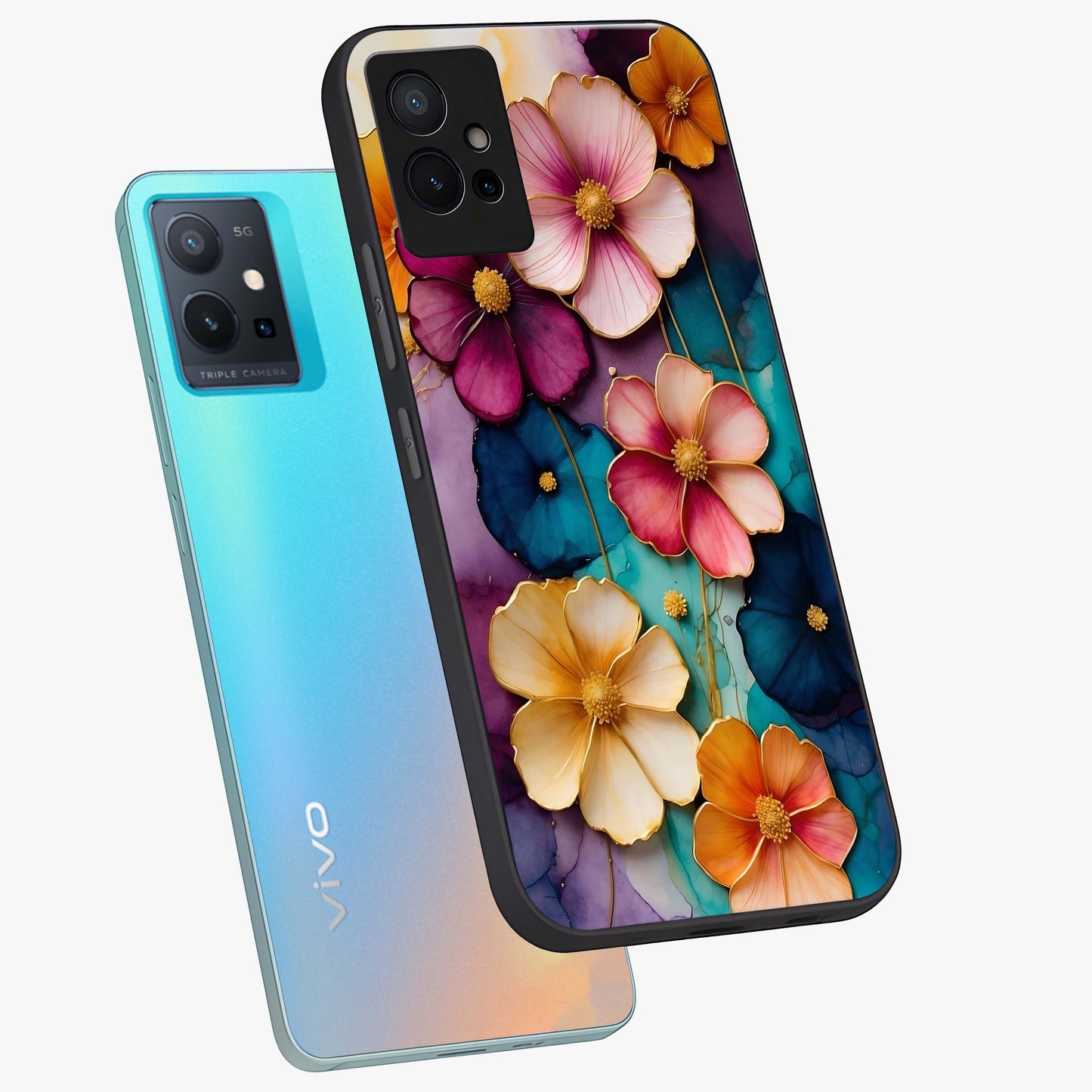 Artlyn Grace Flower Pattern Glass Case displayed in angled mockup highlighting delicate flower pattern design and smooth glass surface.