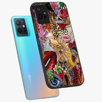 Beaded Fashion Jungle Glass Case displayed in angled mockup highlighting colorful fashion bead design and artistic pattern.