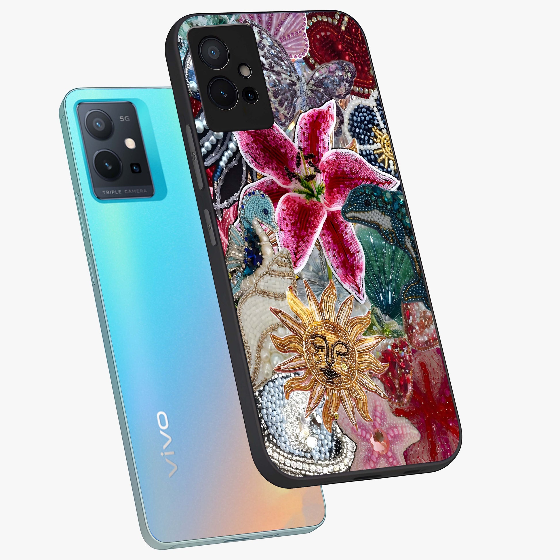 Beaded Garden Fantasy Glass Case displayed in angled mockup highlighting fantasy inspired floral bead pattern.