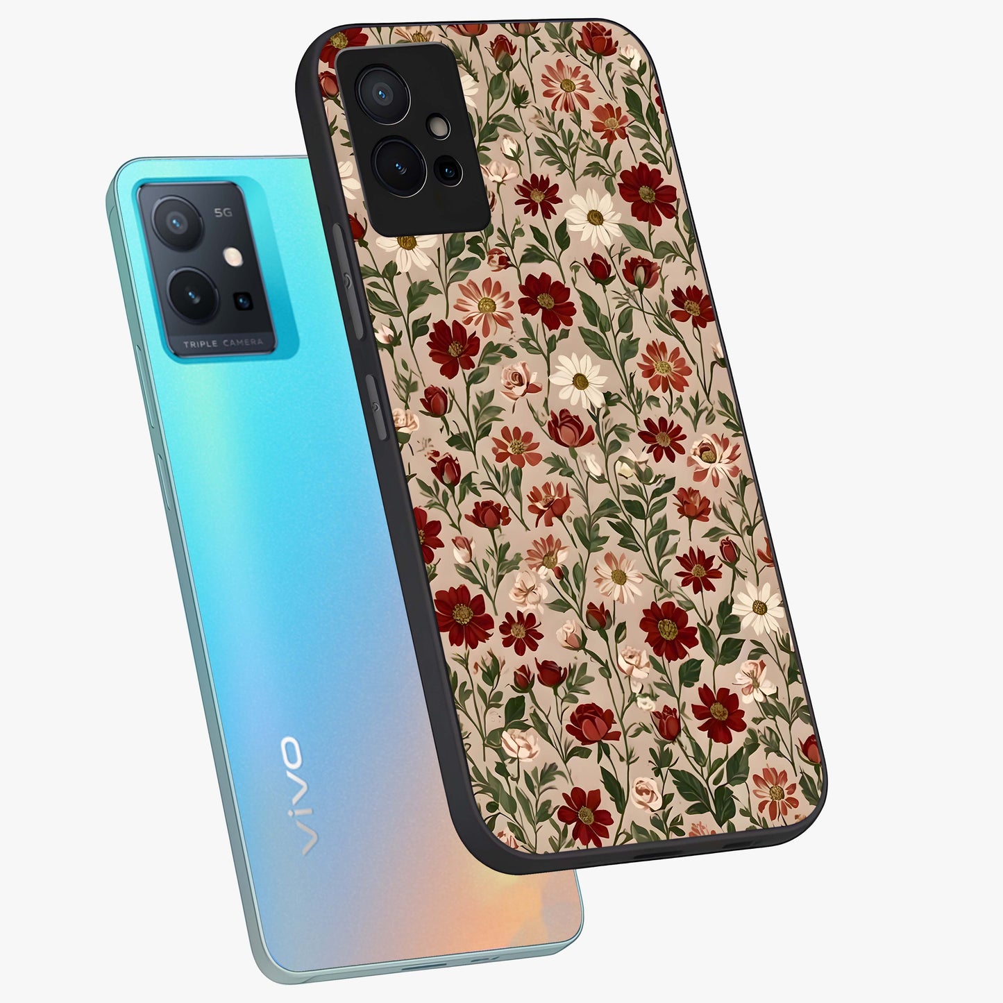 Biege Flower With Leaf Glass Case displayed in angled mockup highlighting minimal floral leaf design and elegant aesthetic.