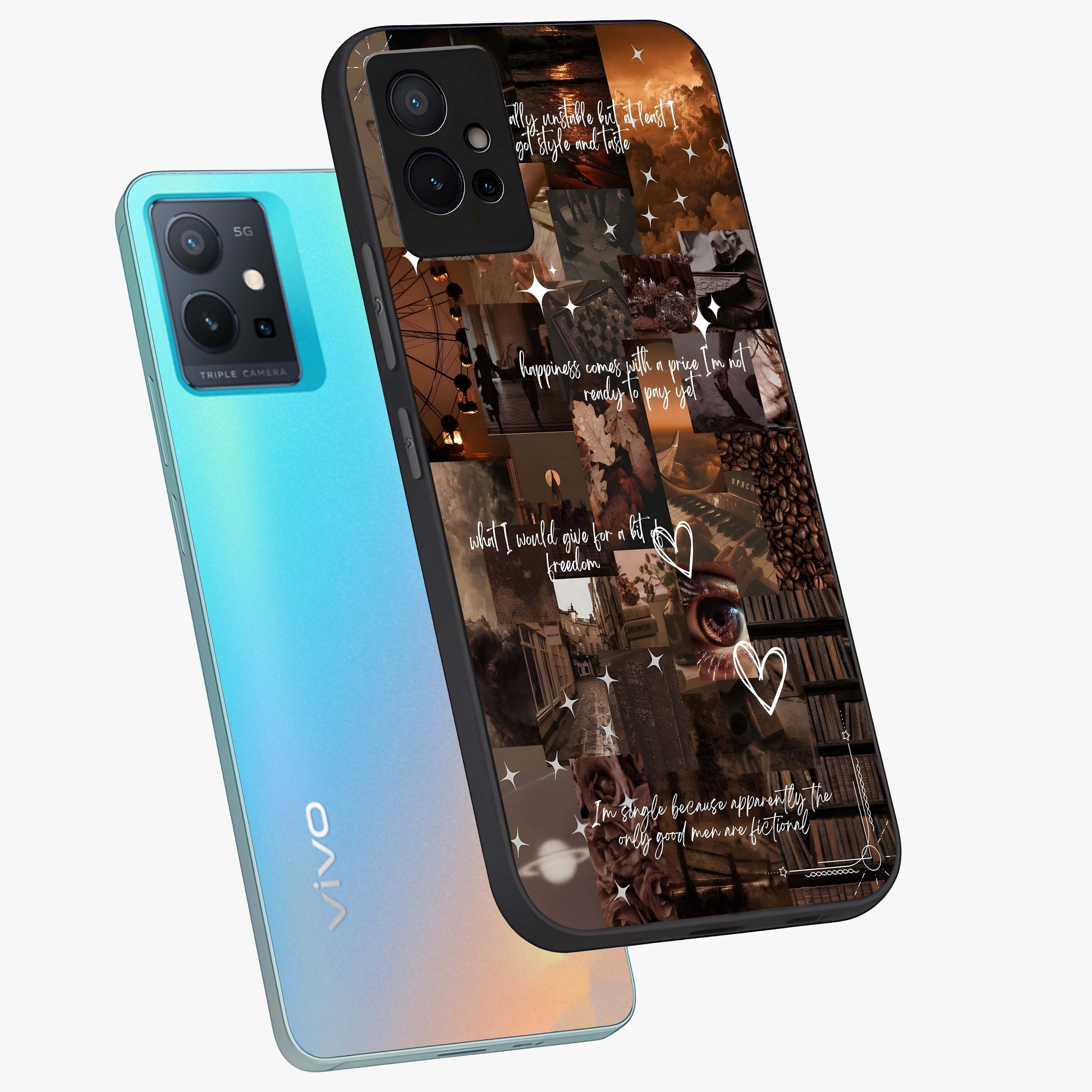 Bittersweet Aesthetic Chaos Glass Case displayed in angled mockup highlighting expressive abstract artwork and edgy aesthetic theme.