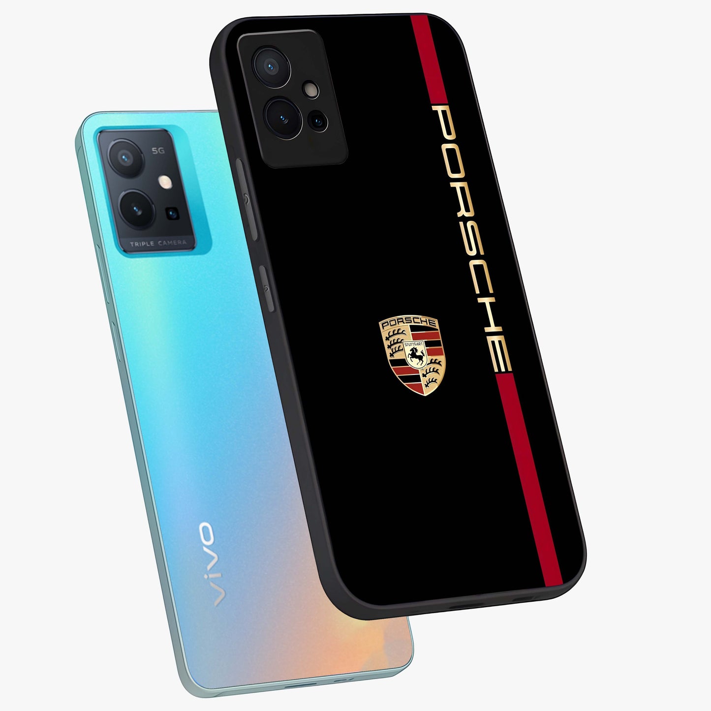 Black Minimal Porsche Glass Case displayed in angled mockup highlighting modern minimal car illustration and clean aesthetic design.