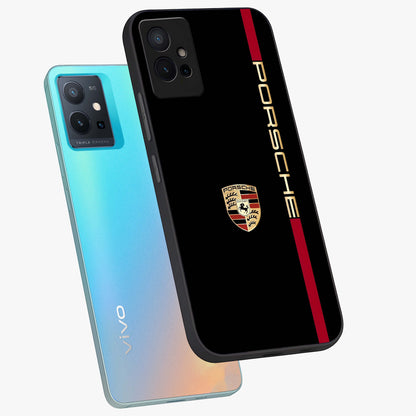 Black Minimal Porsche Glass Case displayed in angled mockup highlighting modern minimal car illustration and clean aesthetic design.